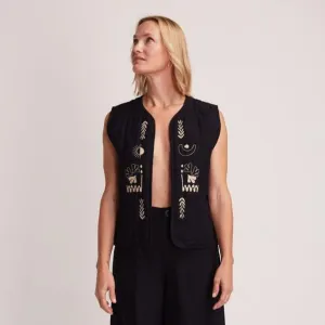 Abstract Black Embroidered Waistcoat