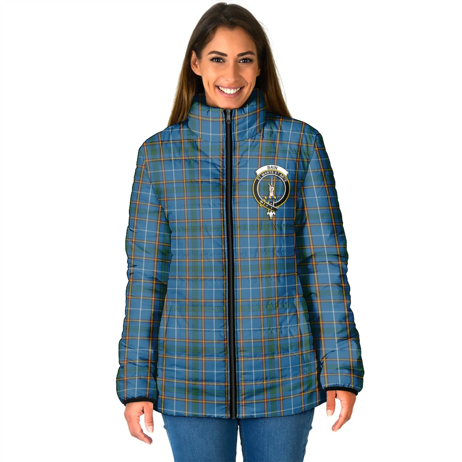 Bain Tartan Padded Jacket with Family Crest