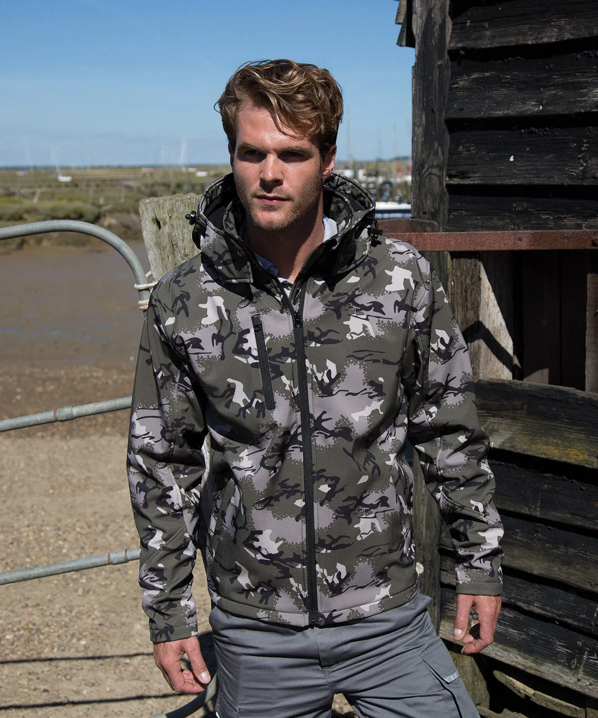 Camo Charcoal - Camo TX performance hooded softshell jacket