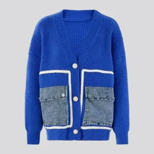 Cargo pockets light pattern women's denim cardigan