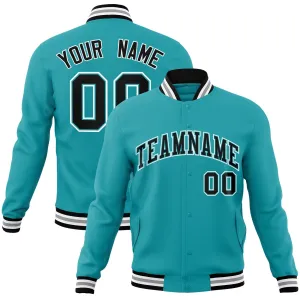 Custom Aqua Black Classic Style Varsity Full-Snap Letterman Jacket