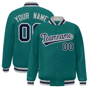 Custom Aqua Navy Varsity Full-Snap Classic Style Letterman Baseball Jacket