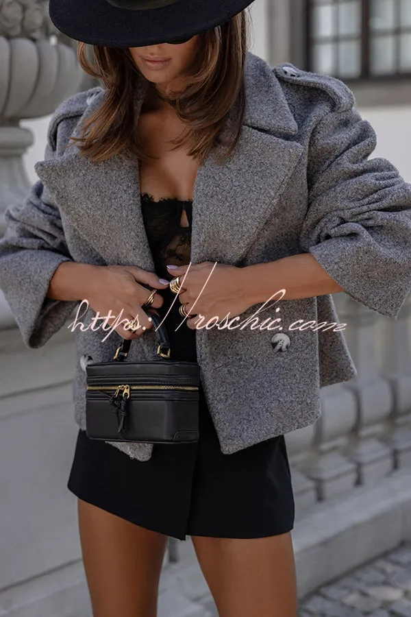 Fashionable British Lapel Long Sleeve Crop Jacket