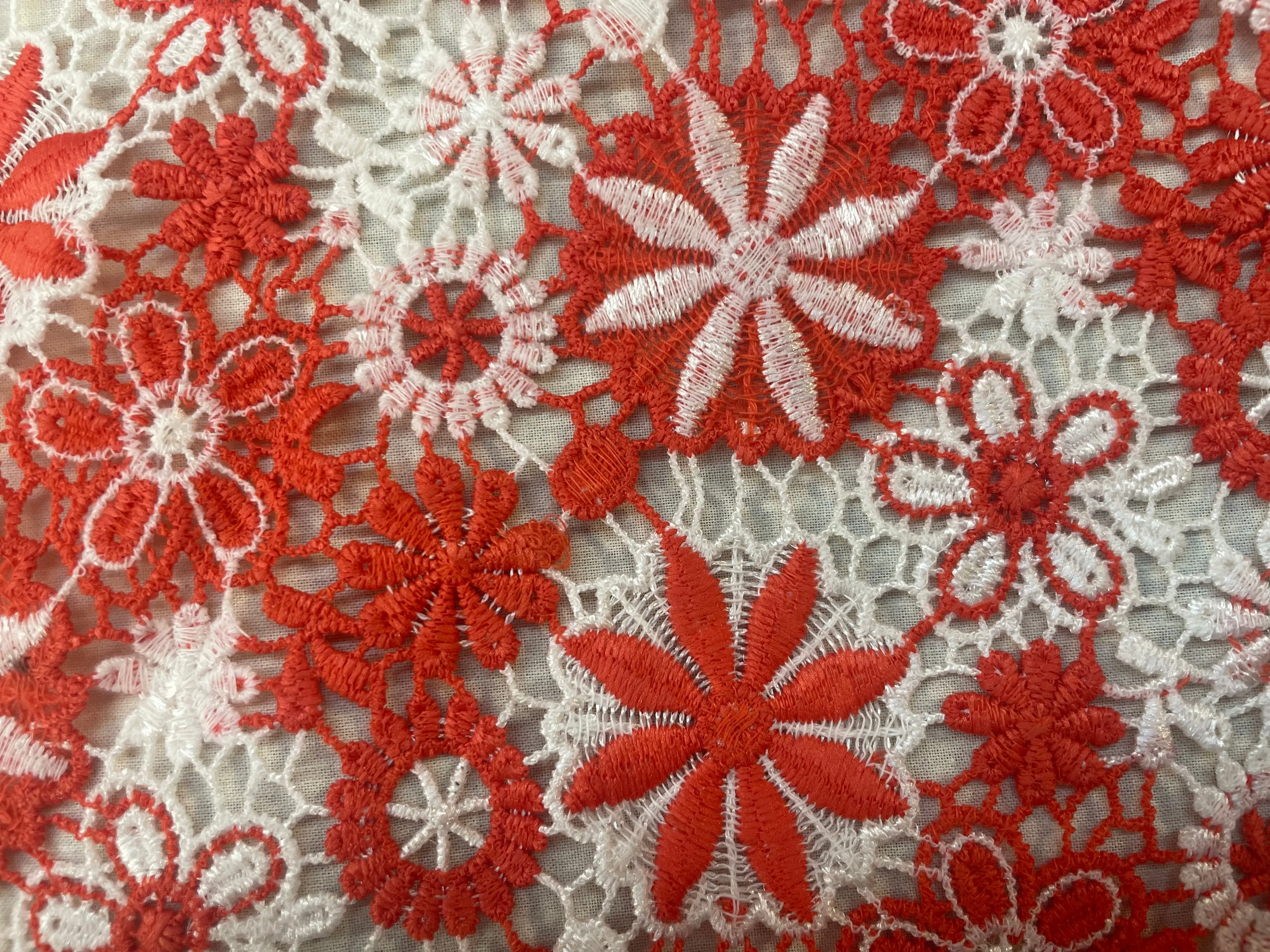 Floral Power Cotton Lace - White & Orange