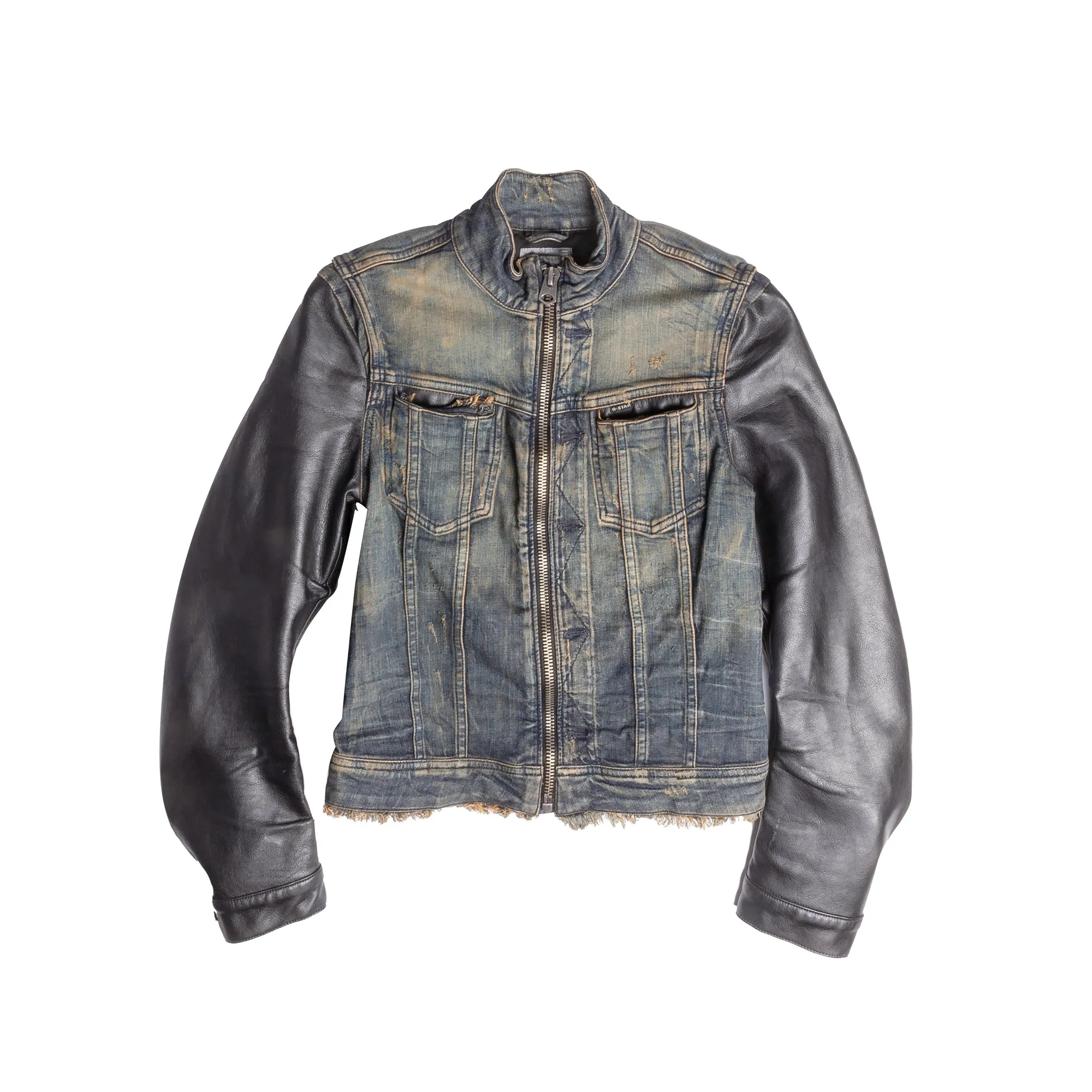 G Star Raw Faux Leather Sleeve Denim Motorcycle Jacket