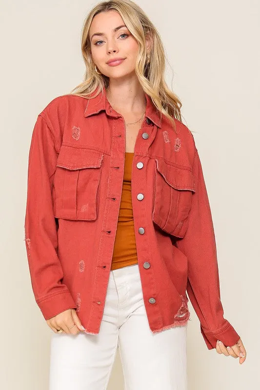 Let's Head Out Rust Denim Jacket