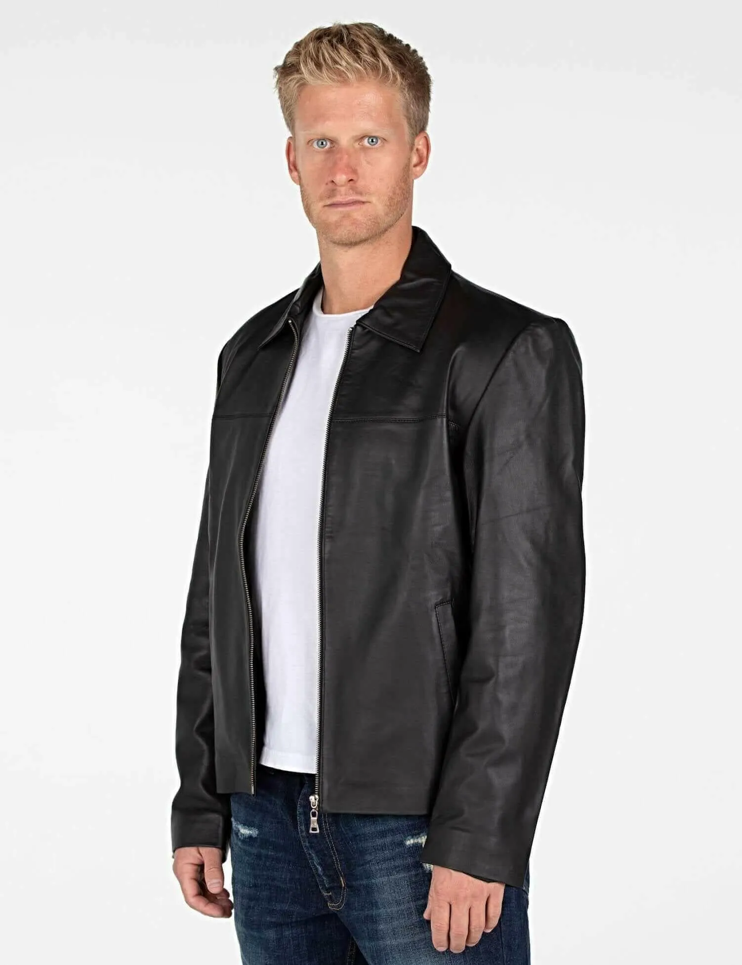 Mens Classic Zip Up Leather Jacket