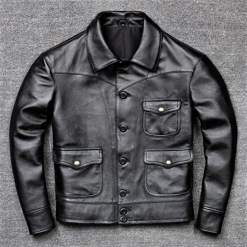 Men's Genuine Black Cowhide Leather Jacket