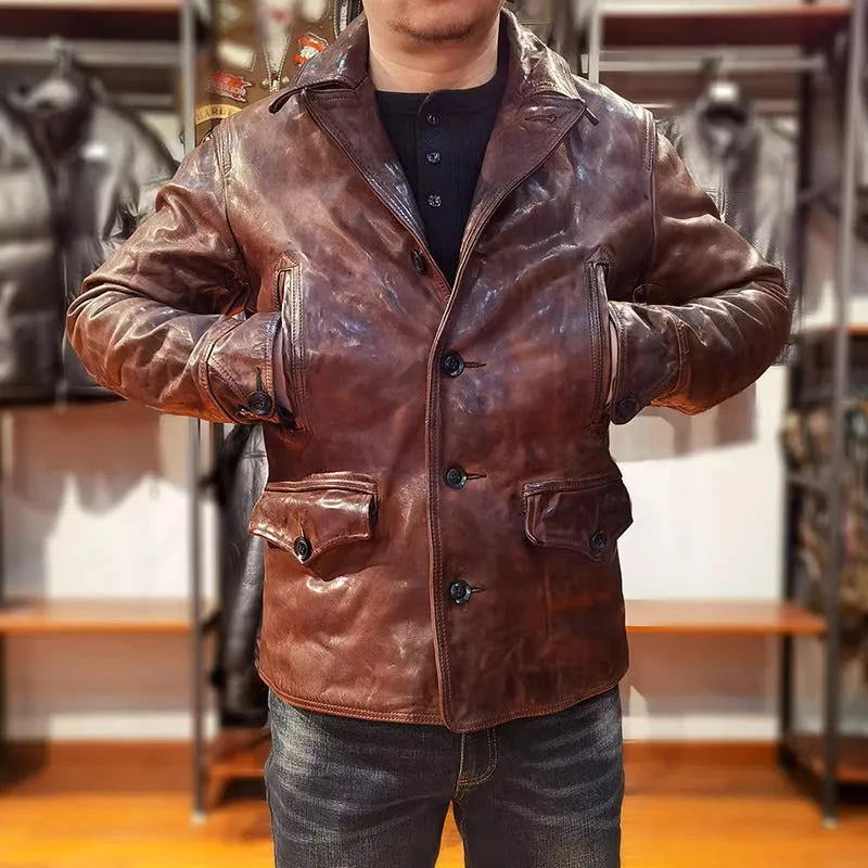 Men's Slim Fit Classic Genuine Cowhide Leather Jacket