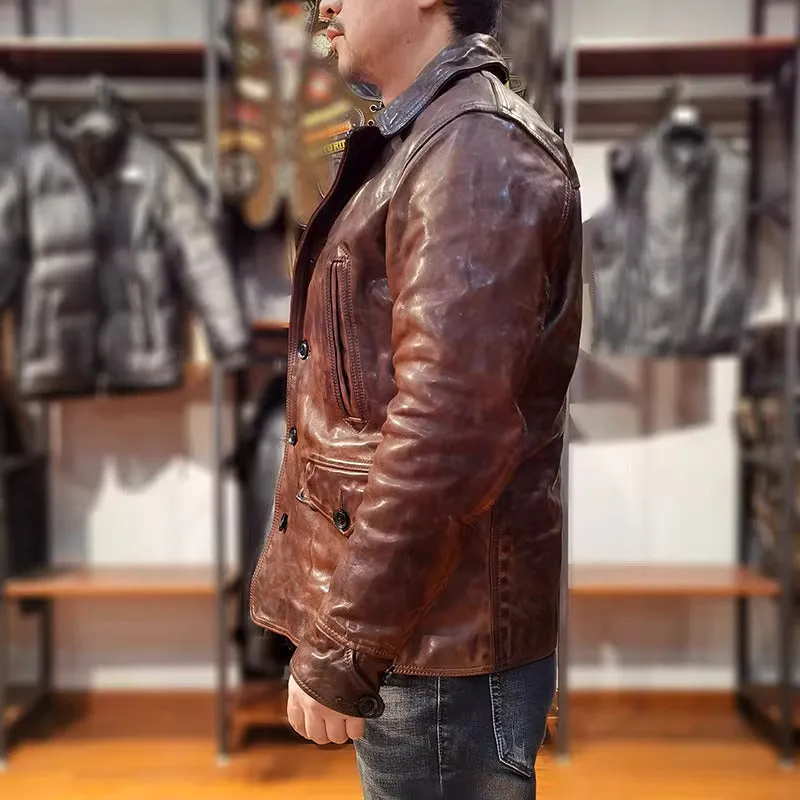 Men's Slim Fit Classic Genuine Cowhide Leather Jacket