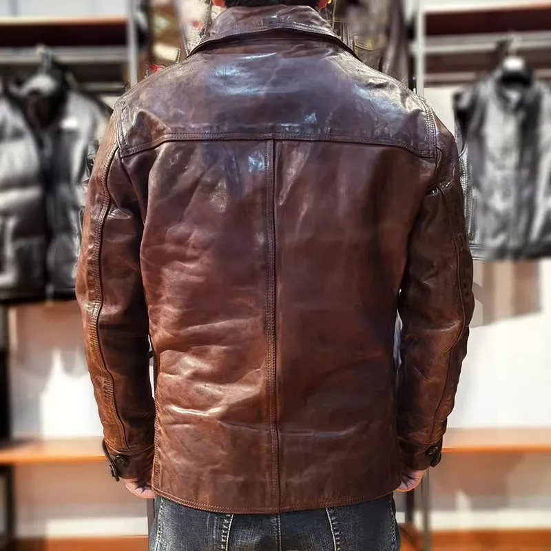 Men's Slim Fit Classic Genuine Cowhide Leather Jacket