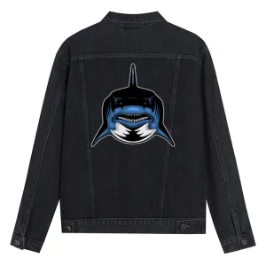 Mens Vintage Cartoon Prints SHARKS SPORT TEAM Denim Jacket