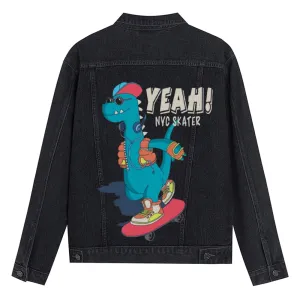 Mens Vintage Cartoon Prints YEAH! NYC SKATER Denim Jacket