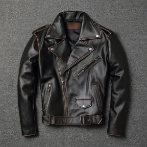 Men's Vintage Cowhide Leather Motorcycle Jacket - Classic Biker Fashion