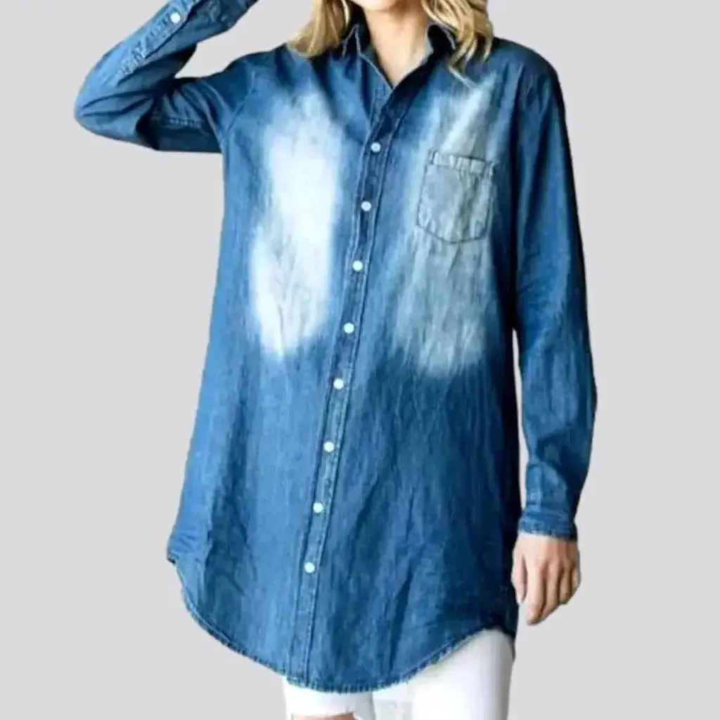 Sanded loose denim jacket
 for women