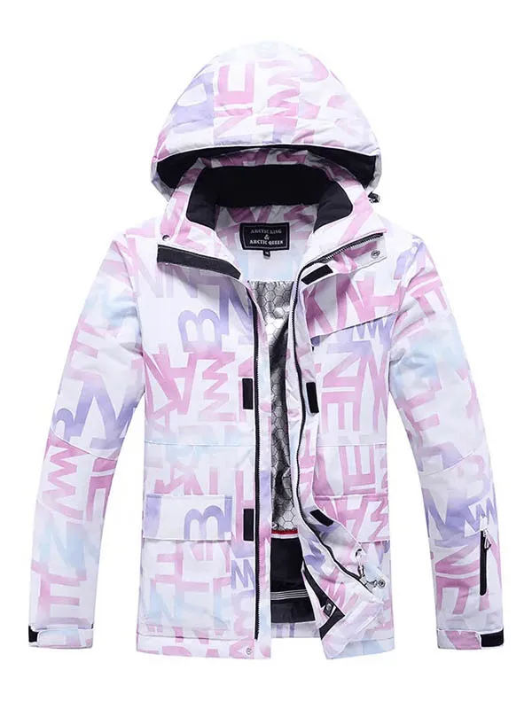 Stylish Female Letter Printed Ski Jacket with Pockets - SF1787