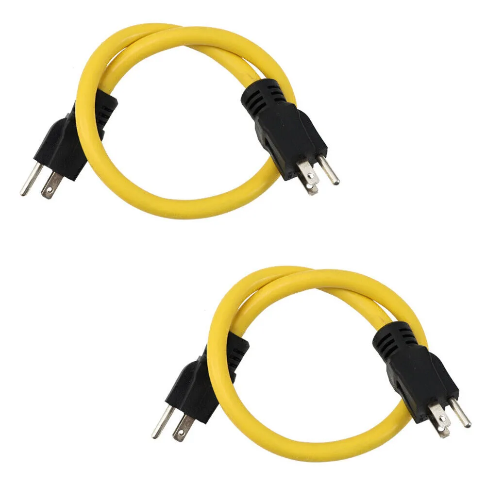 US 1-2 Pc 3Prong Plug 12AWG 125V Double Male Extension Cord Generator Adapter RV