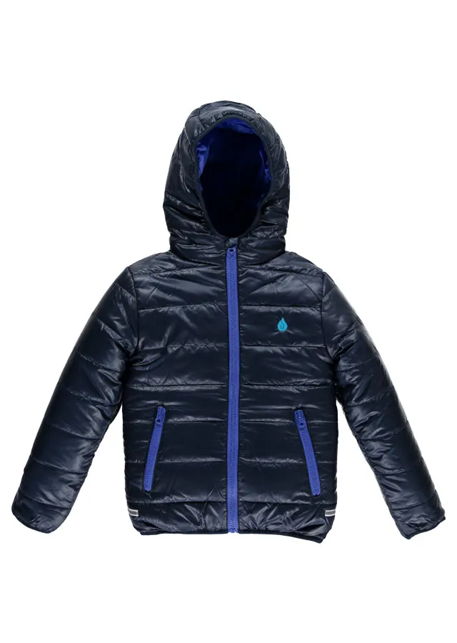 Warm Padded Jacket with Hood in Navy/Royal