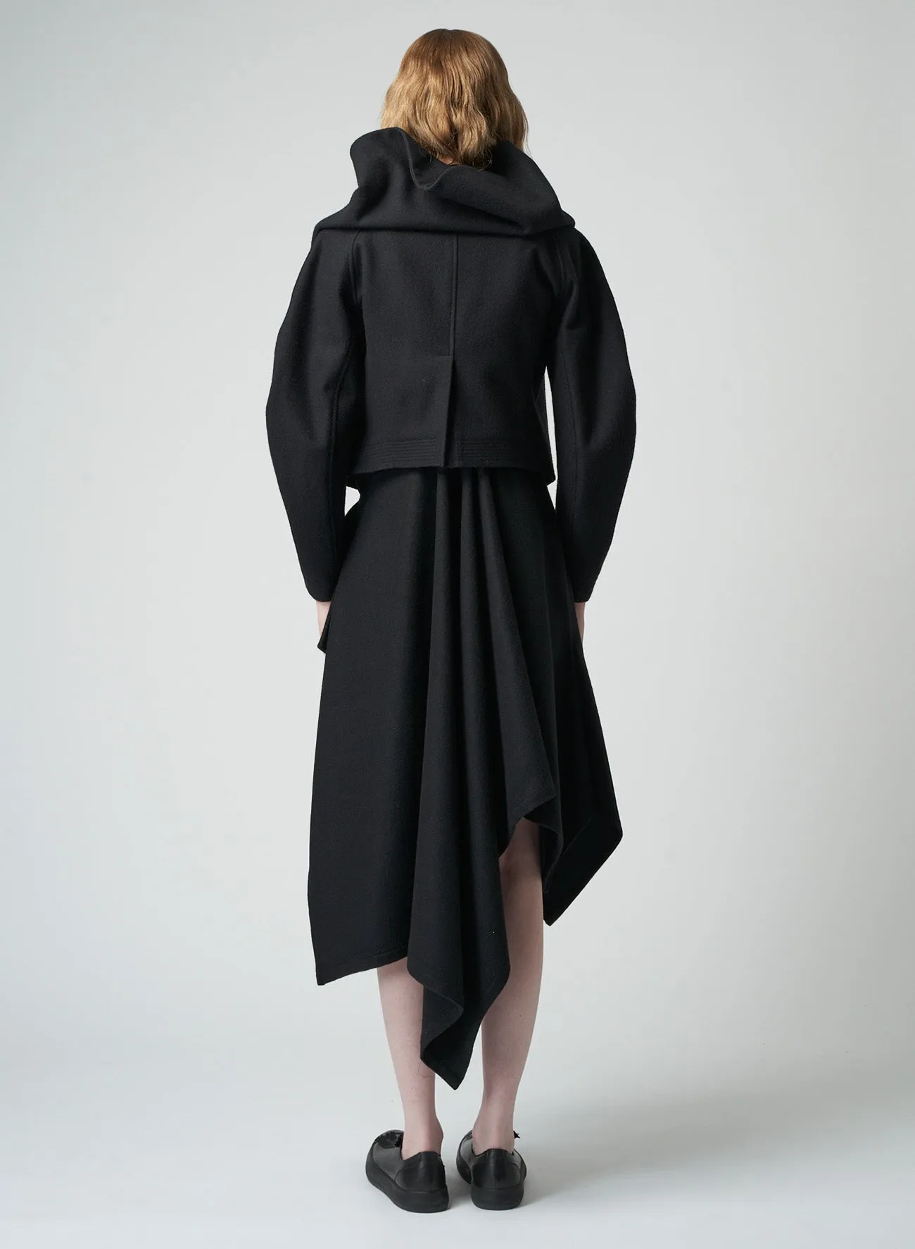 WASHED MELTON DRAPED COLLAR SHORT JKT